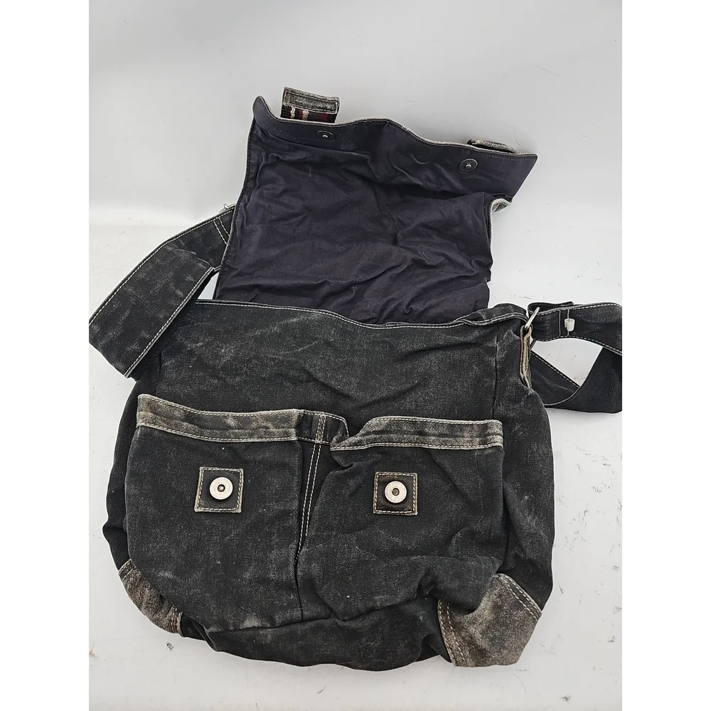Distressed Grey Canvas Messenger Bag
